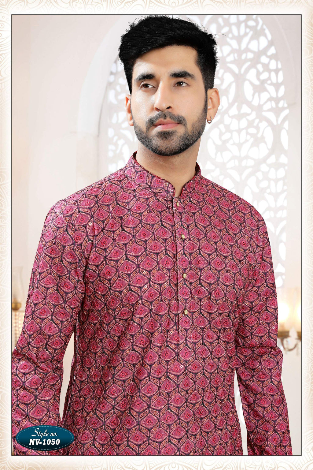 Joban Fashion Men's Redish Wine Straight Rayon Thread And Sequence Embroidery All Over Kurta Set