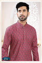 Joban Fashion Men's Redish Wine Straight Rayon Thread And Sequence Embroidery All Over Kurta Set