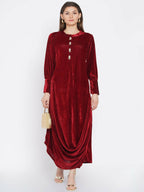 Women Republic Maroon Velvet Cowl Style Kurta With Pants - Distacart