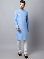 Even Apparels Blue Pure Cotton Men's Kurta With Side Placket - Distacart