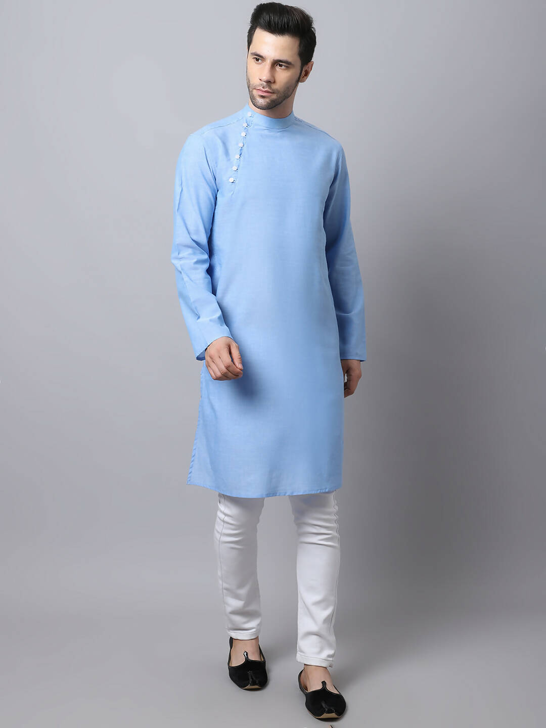 Even Apparels Blue Pure Cotton Men's Kurta With Side Placket - Distacart