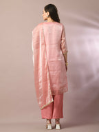 Myshka Women's Pink Solid Straight Party Kurta Set With Dupatta