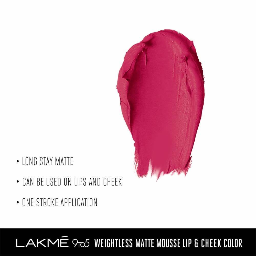 Lakme 9 To 5 Weightless Mousse Lip & Cheek Color - Fuchsia Sude