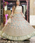 Jyoti Fashion Sea Green 3mm with Thread and Jari Embroidery Net Lehenga Choli with Dupatta