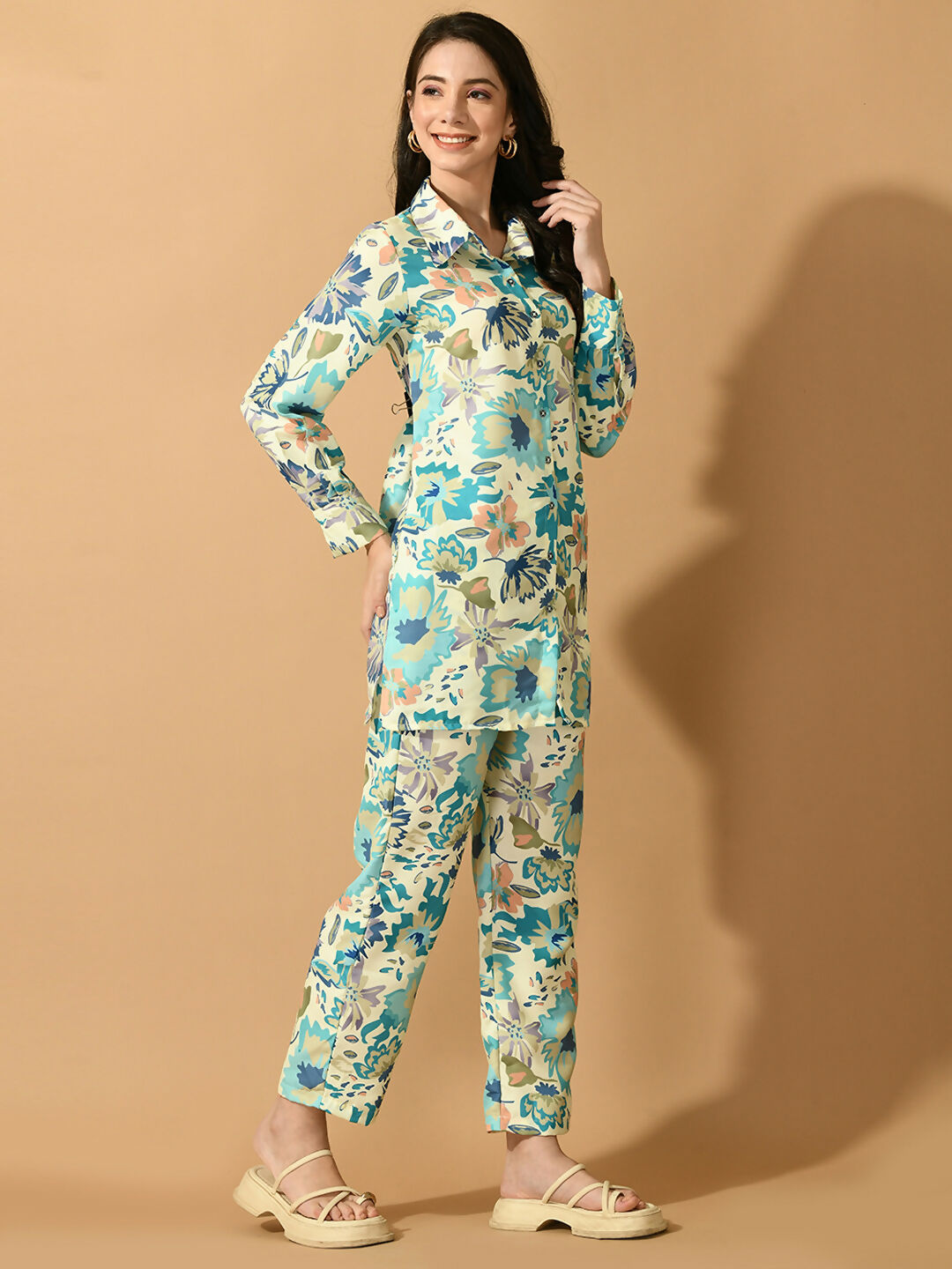 Myshka Women's Multi Printed Shirt With Trousers