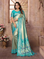 Aastha Fashion Sea Green Banarasi Tissue Silk Weaving Saree - Distacart