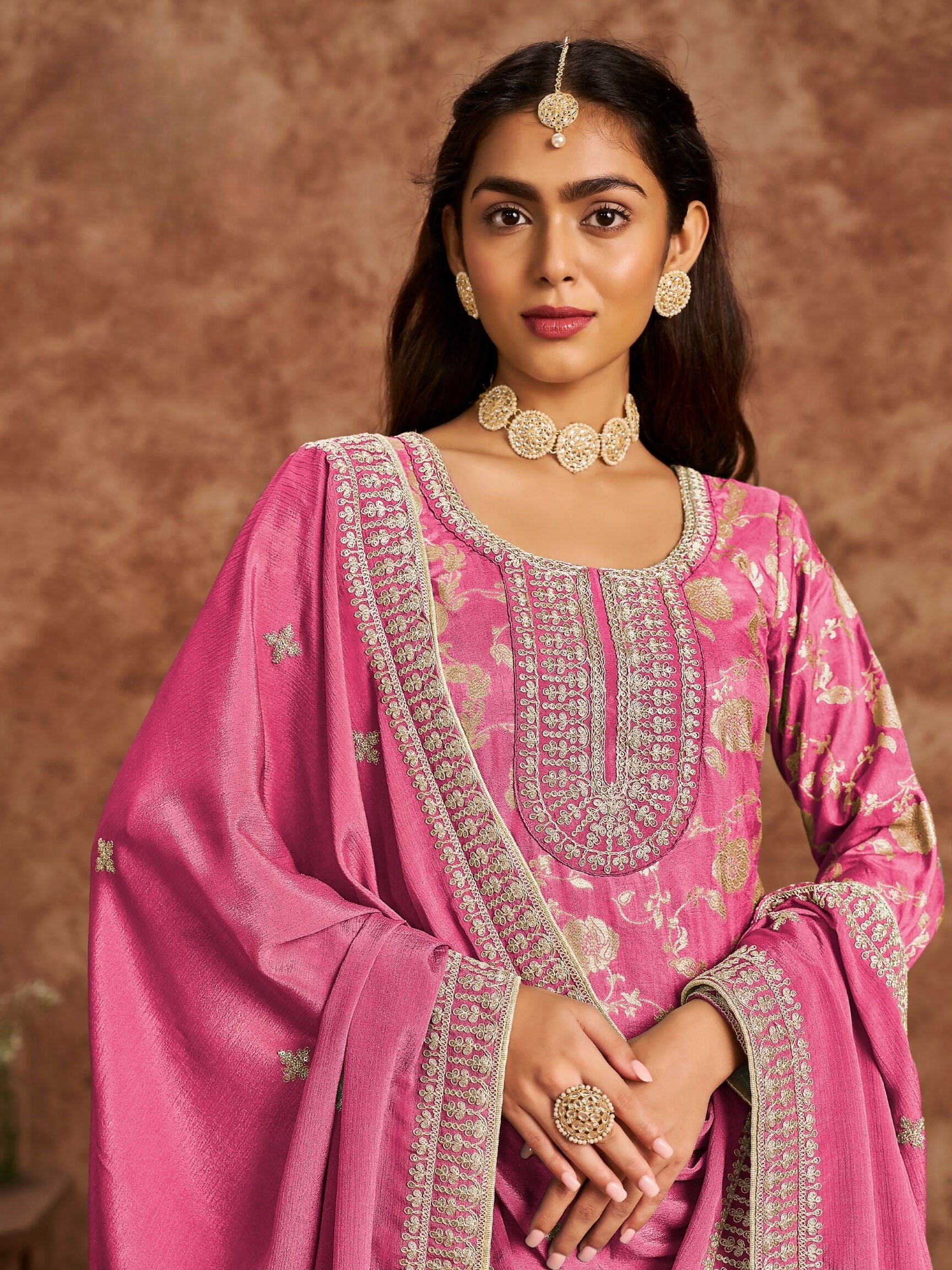 Anaita Pink Premium Dolla Jacquard Embroidered Stitched Salwar Suit - Distacart