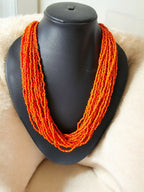 Inhanns Handmade Beaded Multilayer Necklace, 20 Layers - Orange