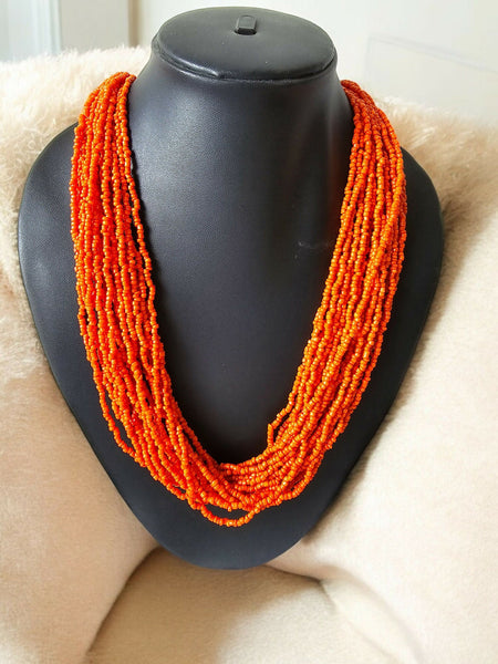 Inhanns Handmade Beaded Multilayer Necklace, 20 Layers - Orange
