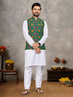 Anaita Green Cotton Straight Kurta Pajama & Kurta With Jequard Work
