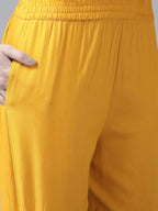 Yufta Women's Mustard Rayon Kurti With Pant Dupatta Set