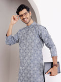 Blue Viscose Woven Jacquard Work Men's Kurta - Mahotsav