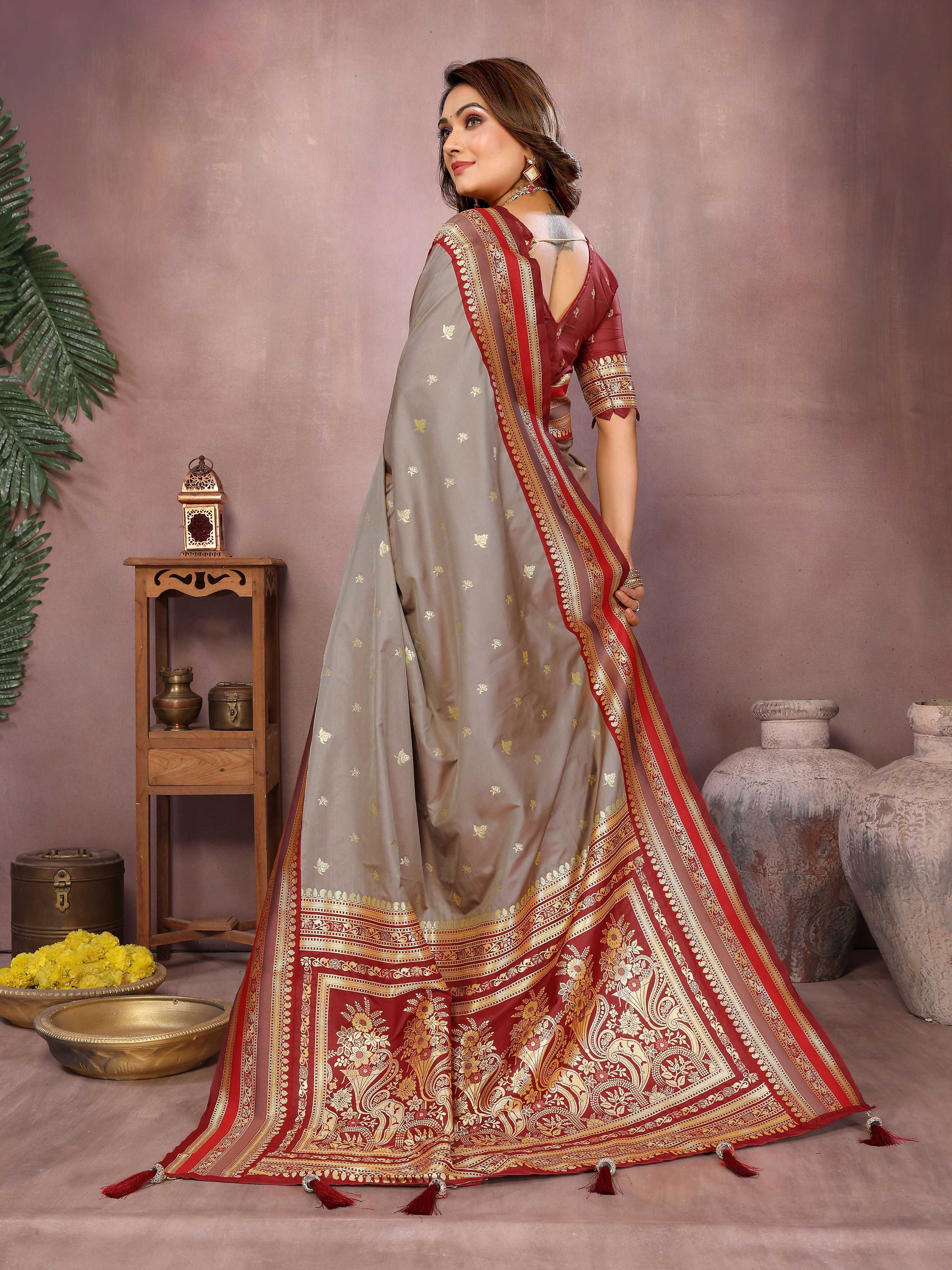 Aastha Fashion Grey Kalamkari Silk Weaving Saree - Distacart