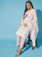 Myshka Women Pink Embroidered Kurta & Trousers With Dupatta - Distacart