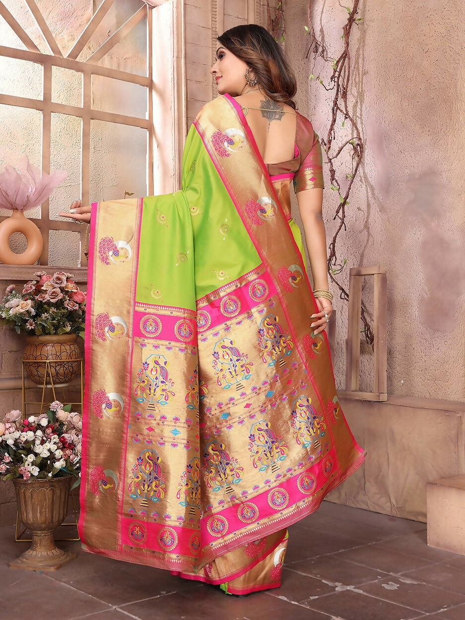 Joban Fashion Paithani Light Green Woven Soft Silk Saree - Distacart