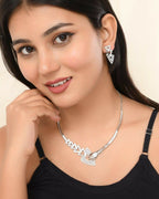 VOJ Silver Plated AD Studded Designer Handcrafted Jewellery Set