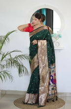 Green Woven Jacquard Designer Embroidery Work Party Wear Saree - Parampara