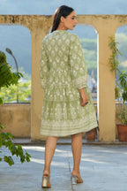 Juniper Women's Green Rayon Floral Printed Short Tiered Dress - Distacart