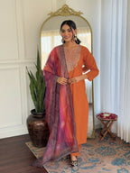 The52 Orange Women's Gorgeous Embroidered Rayon Fabric with Straight Kurta, Pant and Dupatta Set - Distacart