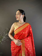 Joban Fashion Red Polka Dot Lichi Silk Paithani Silk Saree - Distacart