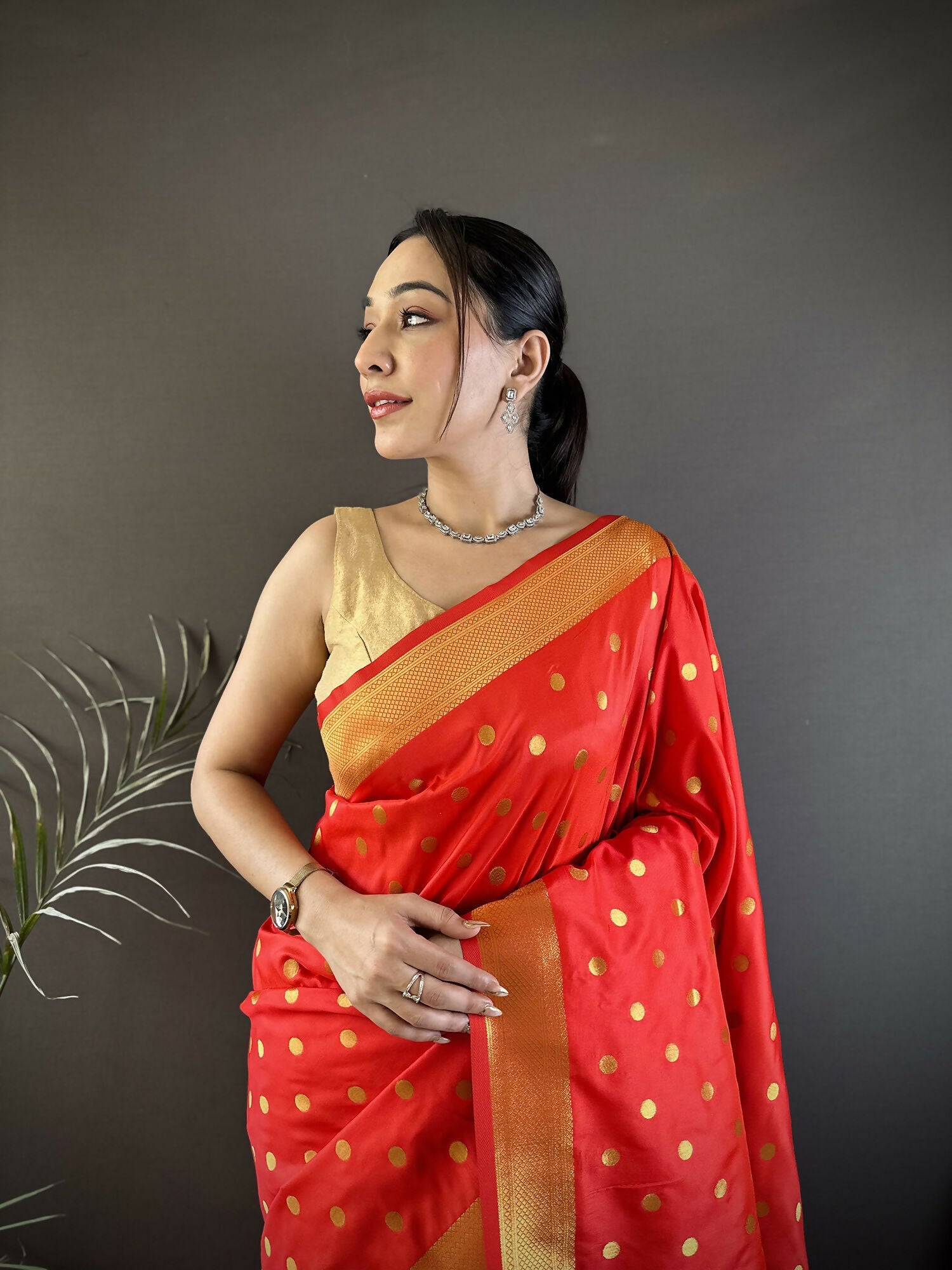 Joban Fashion Red Polka Dot Lichi Silk Paithani Silk Saree - Distacart