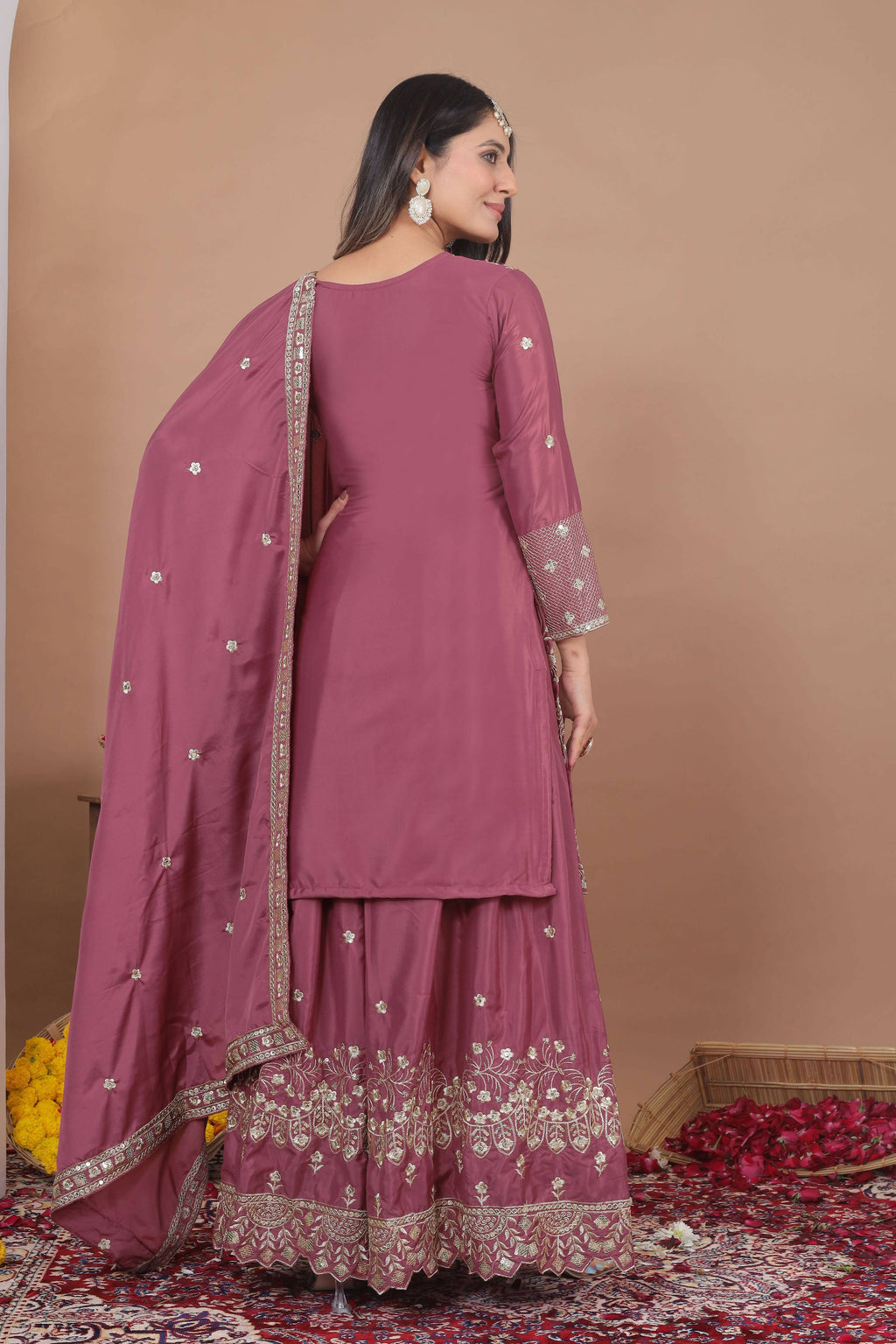 Lehenga Mart Designer Sharara Suit With Kurta, Sharara, Dupatta For Women-Mauve - Distacart