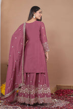 Lehenga Mart Designer Sharara Suit With Kurta, Sharara, Dupatta For Women-Mauve - Distacart