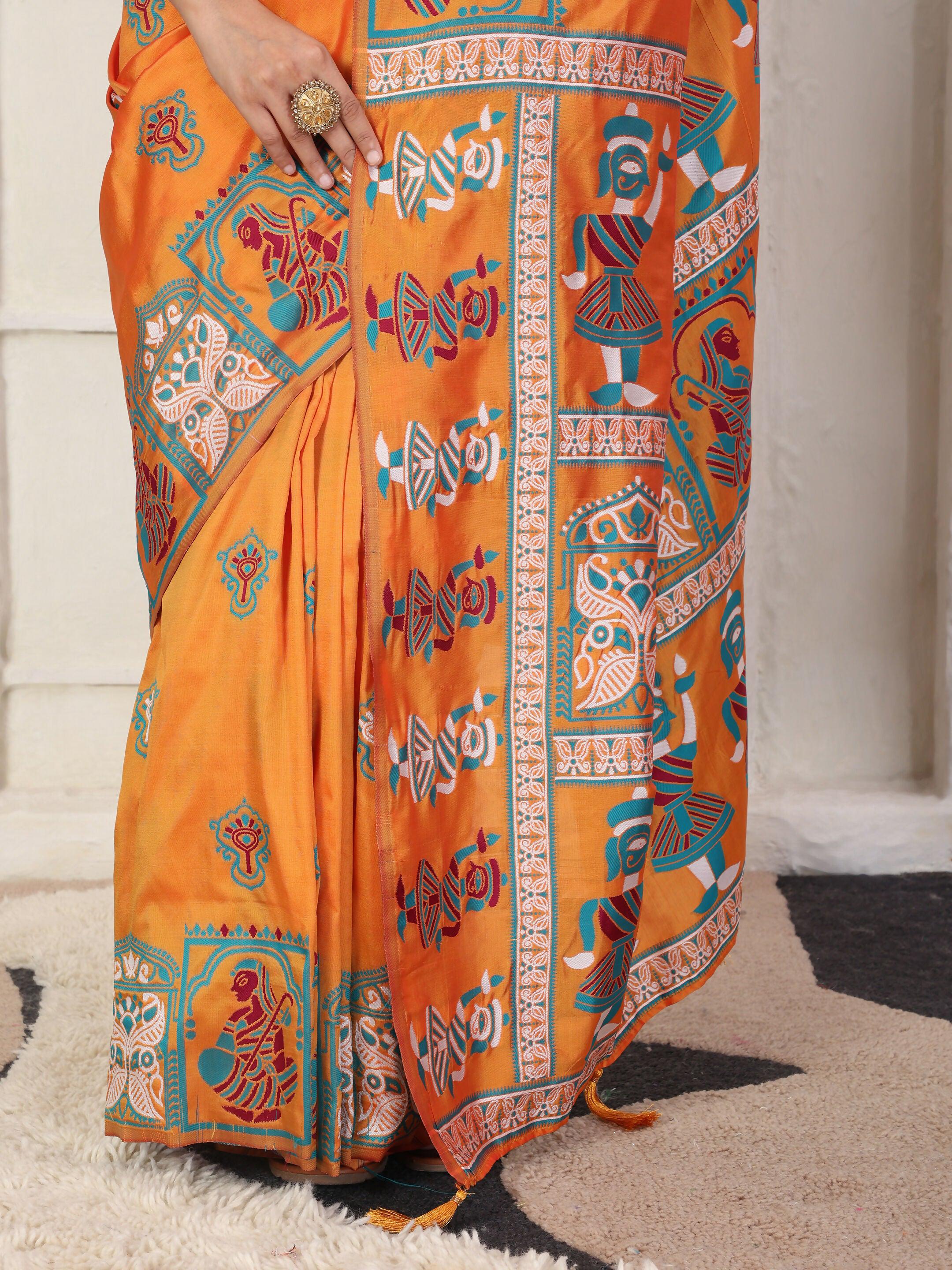 Shree Shyam Fashion Silk Blend Orange Saree - Distacart