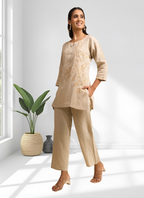 Joban Fashion Beige Linen Embroidered Readymade Cord Set - Distacart