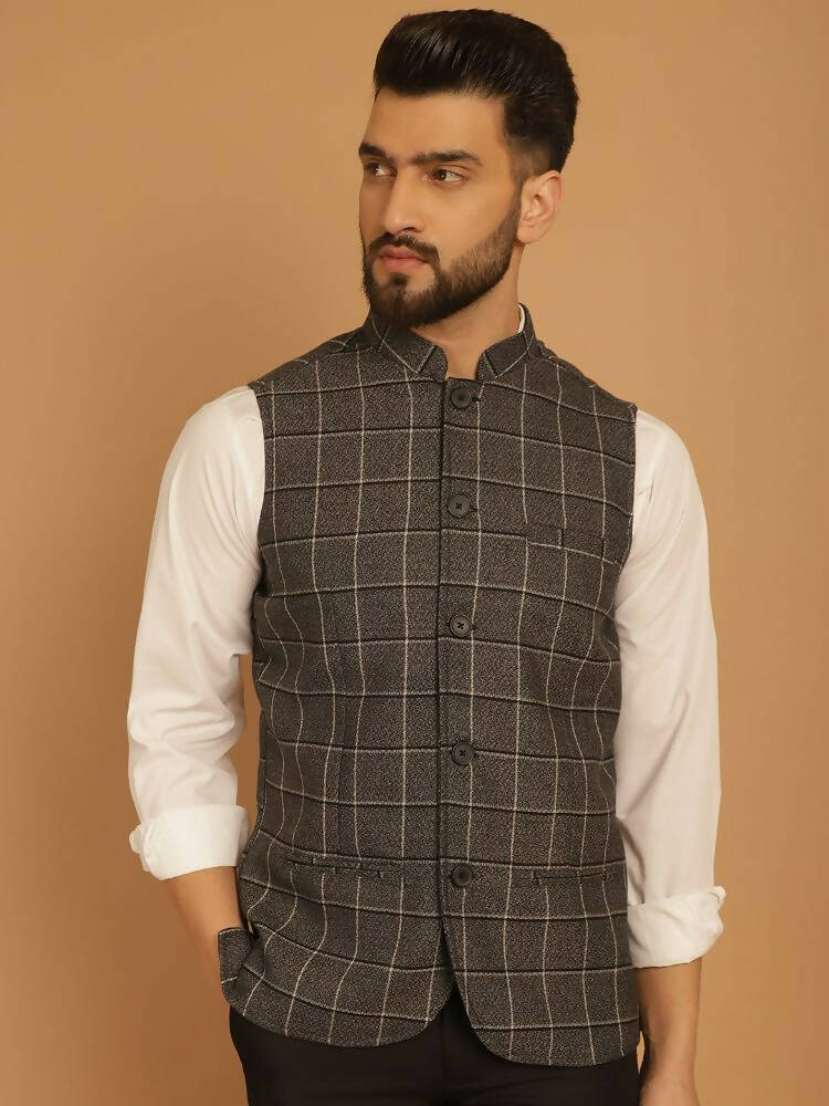 Even Apparels Nehru Jacket With Welt Pockets - Grey