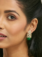 Nuyug 22K Gold-Plated Green Gemstone & Zircon Studded Contemporary Filigree Motif Studs - Distacart
