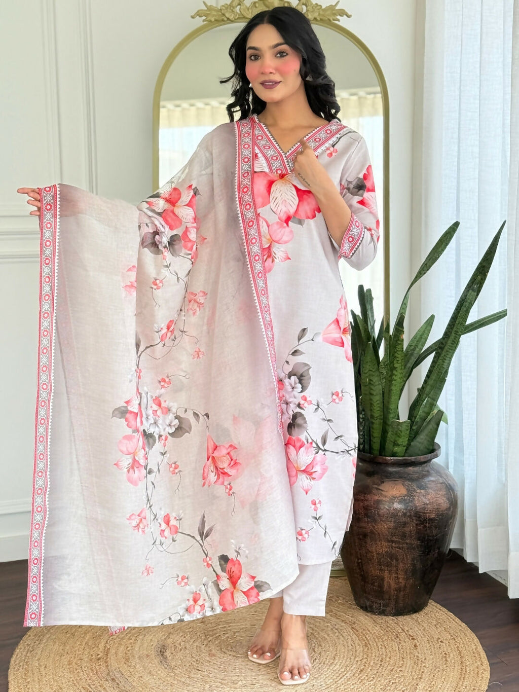 The52 Women's Beautiful Rayon Fabric Printed Work Straight Kurta Pant and Dupatta Set - Distacart
