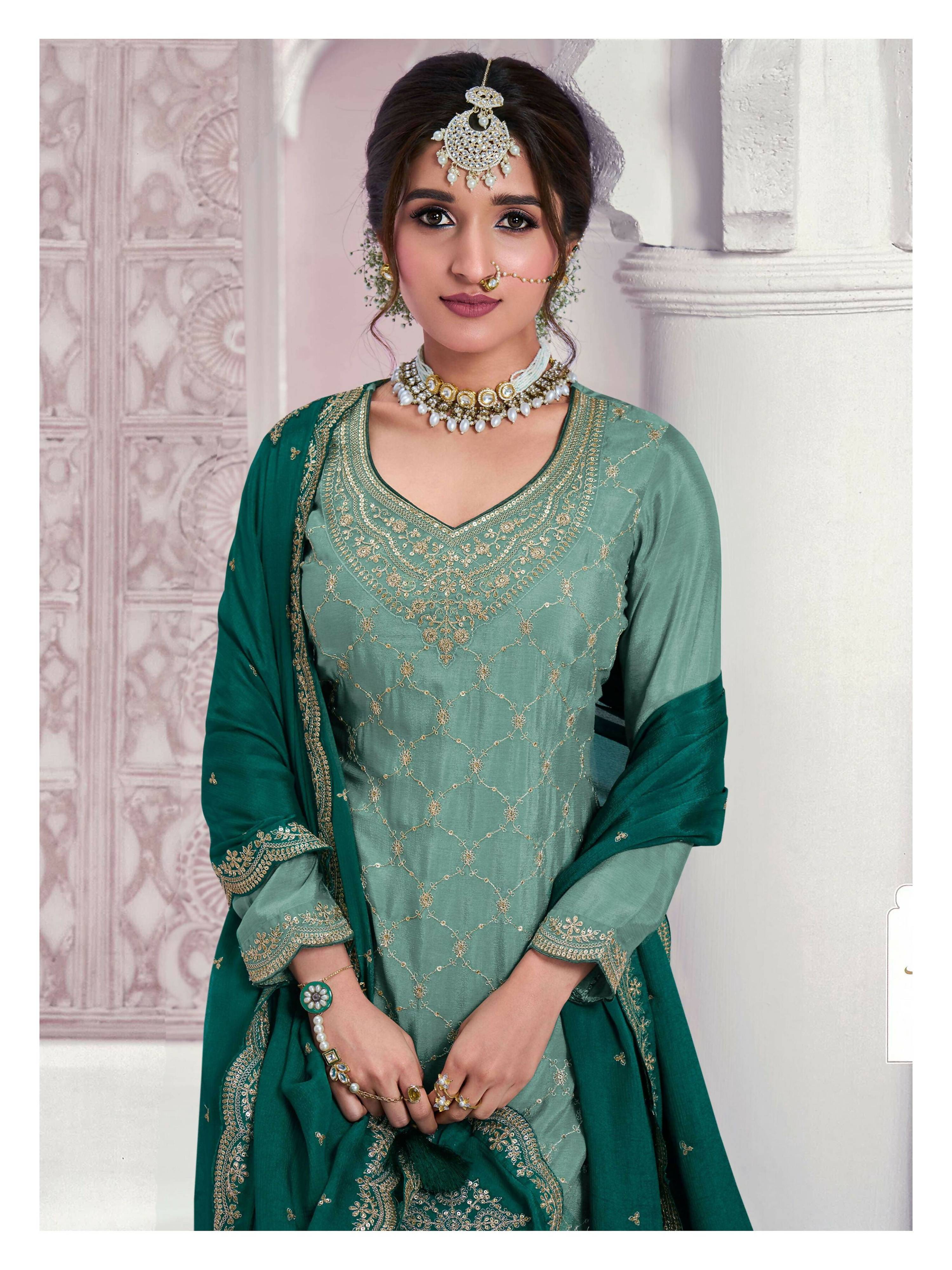 Vastranavya Exquisite Turquoise Heavy Chinon with Embroidered & Sequins Work Salwar Suits