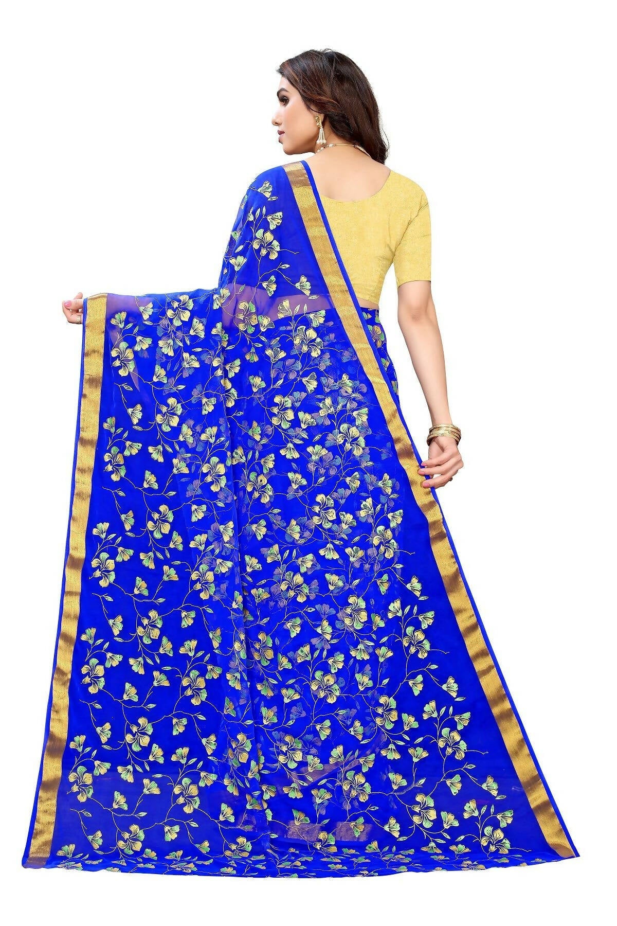 Vamika Blue Printed Chiffon Saree (UJALA BLUE) - Distacart