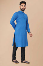 Men's Blue Striped Cotton Kurta - Mahotsav