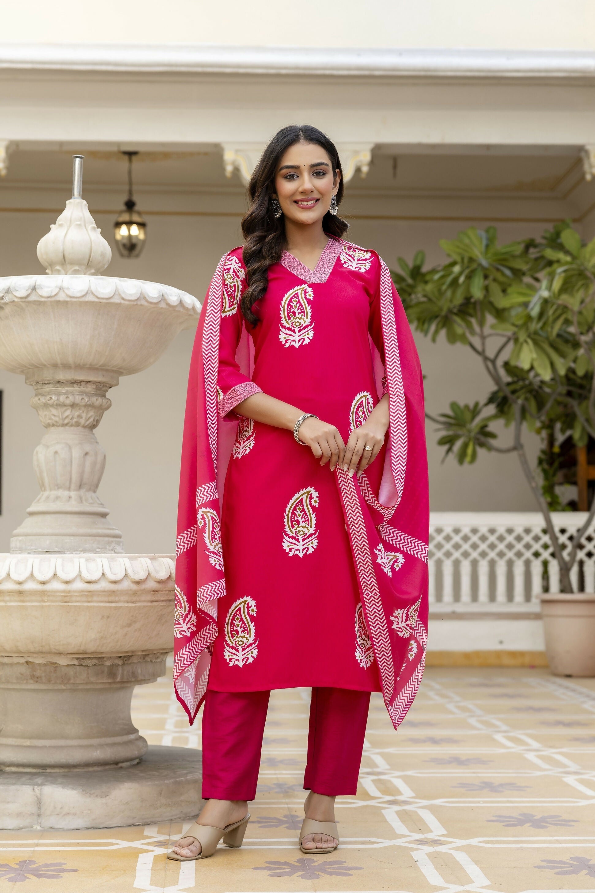 The52 Women's Beautiful Rayon Fabric Printed Work Straight Kurta Pant and Dupatta Set - Distacart