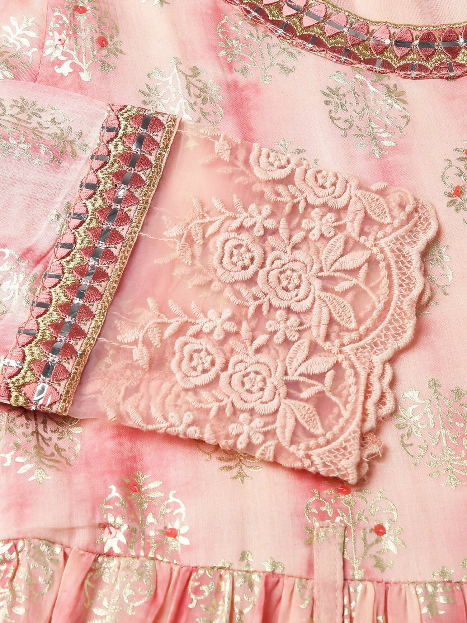 Peach Cotton Paisley Printed Fit & Flare Dress - Yukti - Distacart