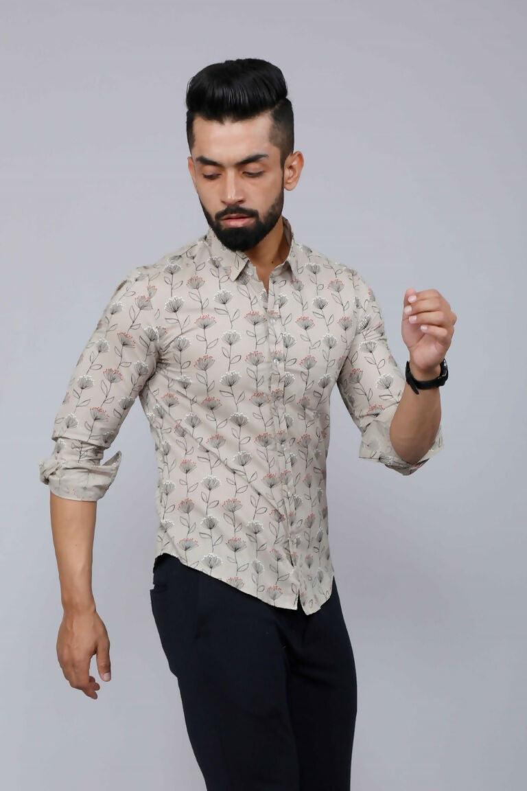 Miravan Men's Beige Comfort Floral Printed Casual Shirt