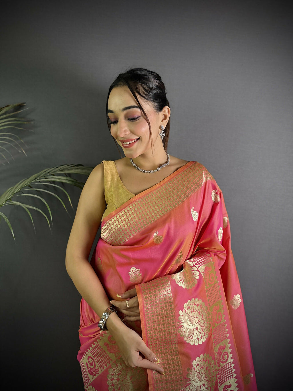 Joban Fashion Light Pink Banarasi Soft Lichi Silk Paisley Saree - Distacart