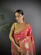 Joban Fashion Light Pink Banarasi Soft Lichi Silk Paisley Saree - Distacart
