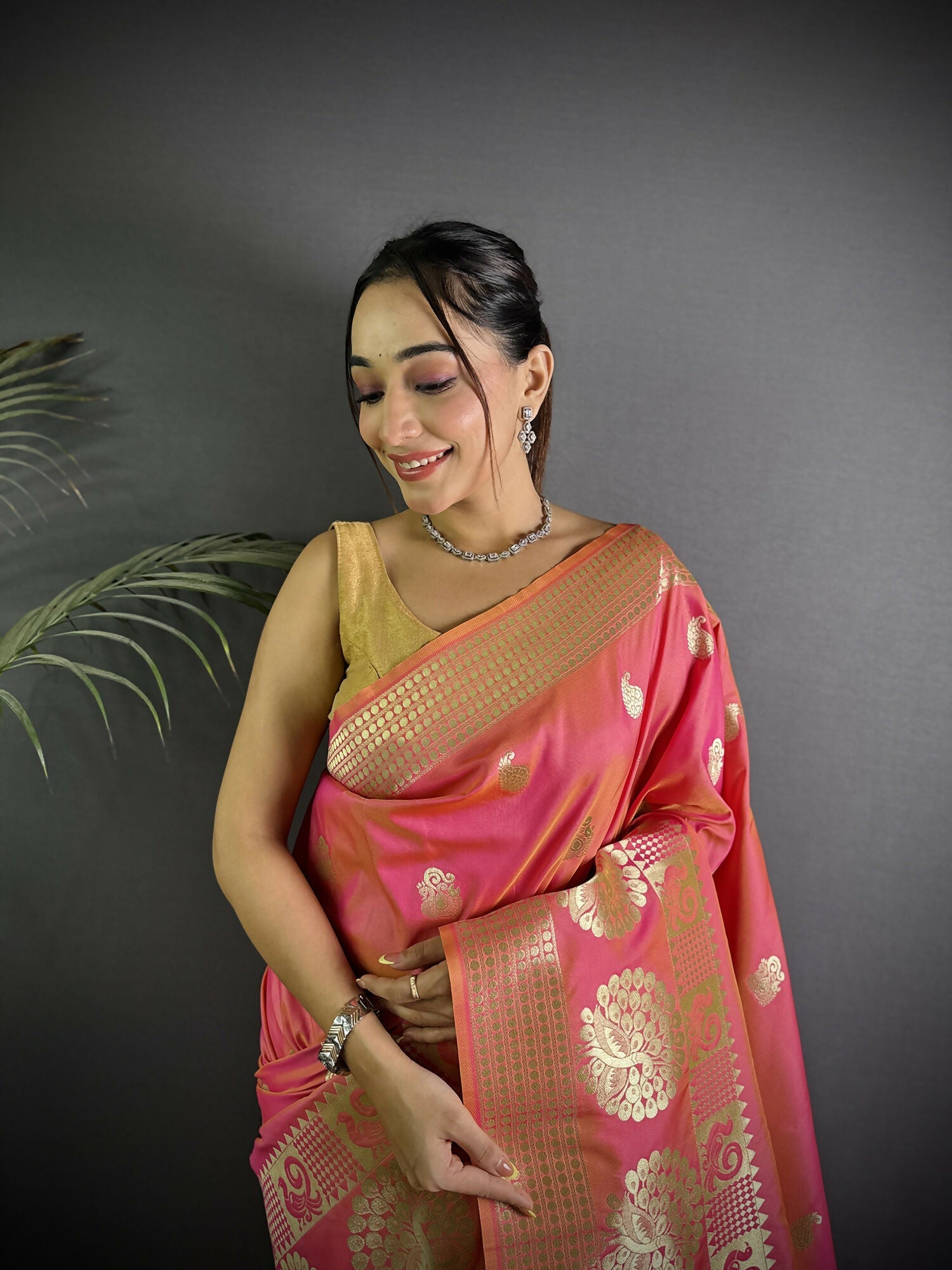 Joban Fashion Light Pink Banarasi Soft Lichi Silk Paisley Saree - Distacart