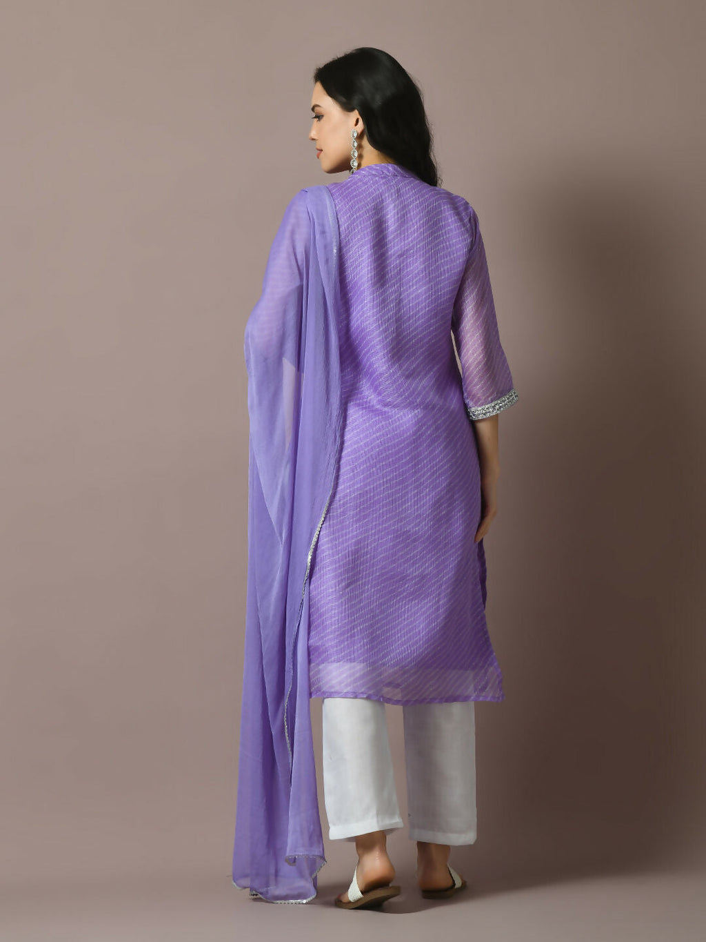 Myshka Women's Lavender Printed Kota Straight Party Kurta Set With Dupatta