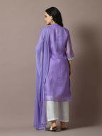 Myshka Women's Lavender Printed Kota Straight Party Kurta Set With Dupatta