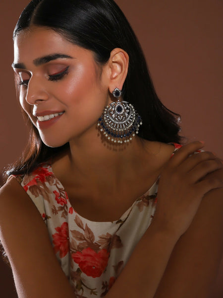Diamond and Pearl Chand Earrings- Ruby Raang