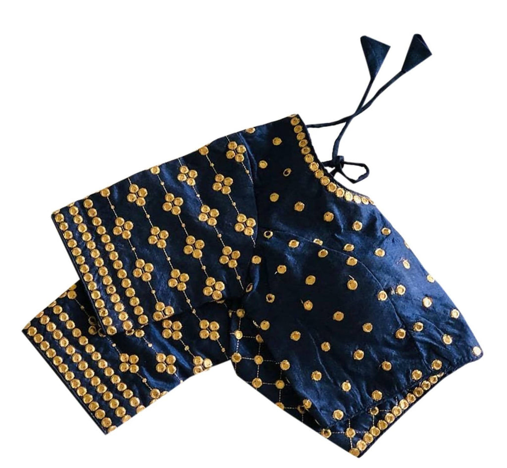 Vamika Navy Blue Banglori Silk Embroidery Blouse - Distacart