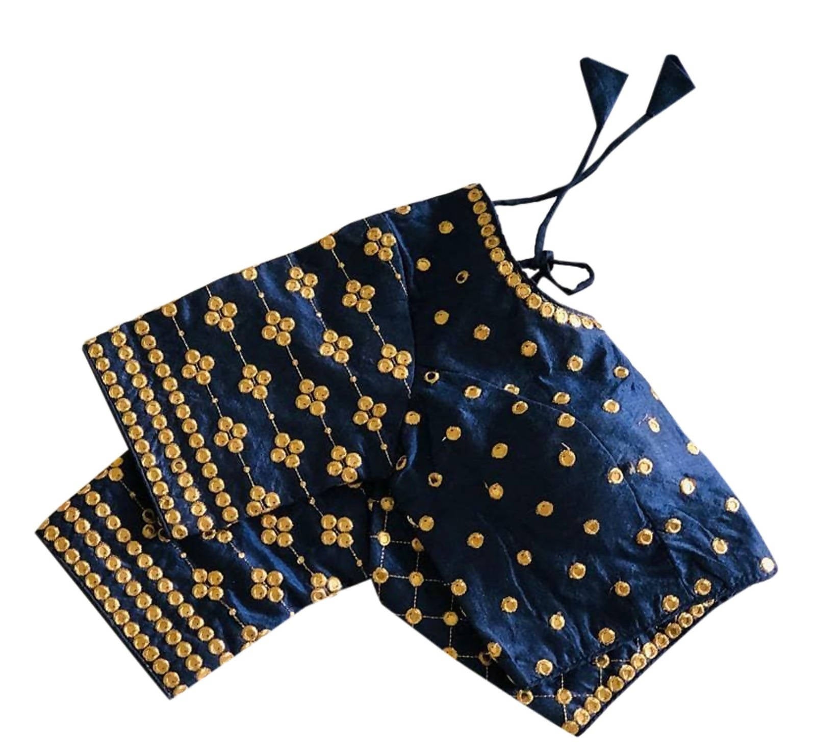 Vamika Navy Blue Banglori Silk Embroidery Blouse - Distacart