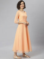 Janasya Peach-Coloured Flared Sleeves Georgette Anarkali Kurta - Distacart