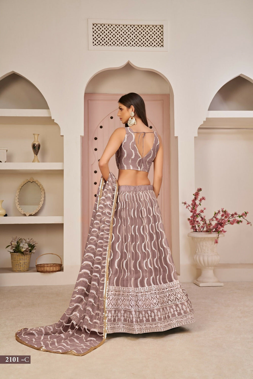 Eilara Mesmerizing Onion Pink Butterfly Net White Cotton Thread Zari Sandwich Sequence Work Lehenga Choli For Wedding
