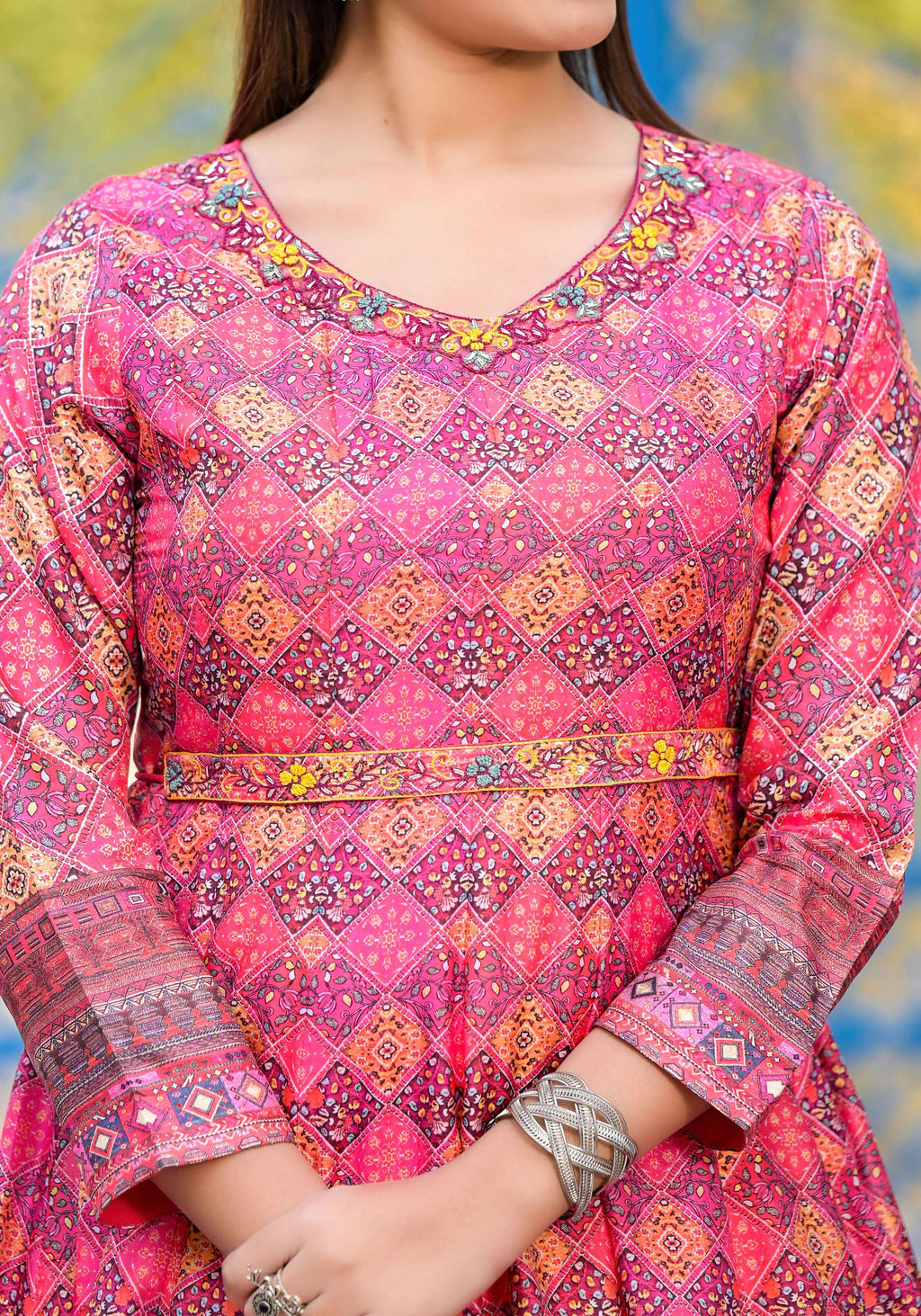 Functional Designer Dark Pink Dola Silk Anarkali suit with Dupatta - Ramya
