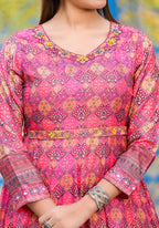 Functional Designer Dark Pink Dola Silk Anarkali suit with Dupatta - Ramya